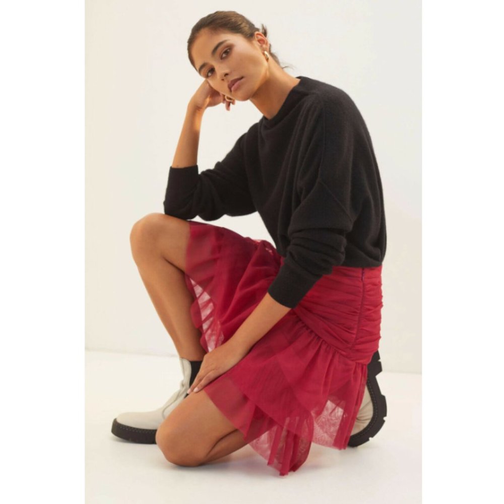 Anthropologie Maeve Raspberry Tulle Mini Skirt